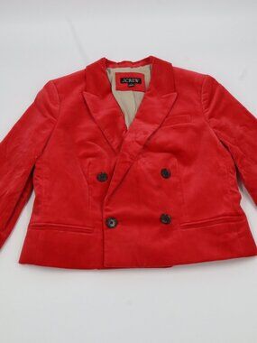 J.Crew Velvet Blazer Womens 2 Red Double Breasted Cropped Peaked Lapel Jacket